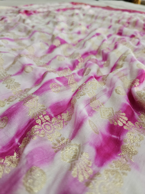 555004 Rajasthani Shibori Soft Silk Saree With Zari Weaving and Contrast Blouse - Baby Pink