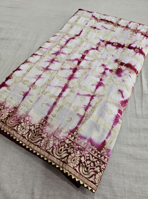 555004 Rajasthani Shibori Soft Silk Saree With Zari Weaving and Contrast Blouse - Maroon