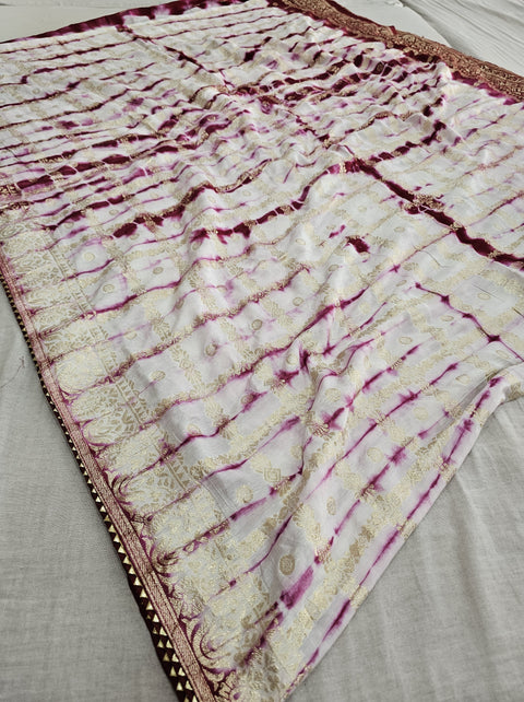555004 Rajasthani Shibori Soft Silk Saree With Zari Weaving and Contrast Blouse - Maroon