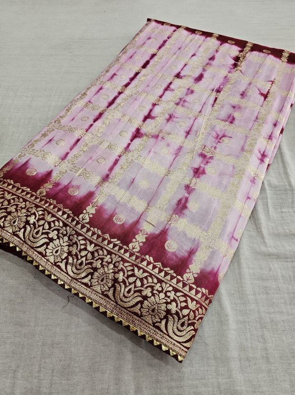 555004 Rajasthani Shibori Soft Silk Saree With Zari Weaving and Contrast Blouse - Pink