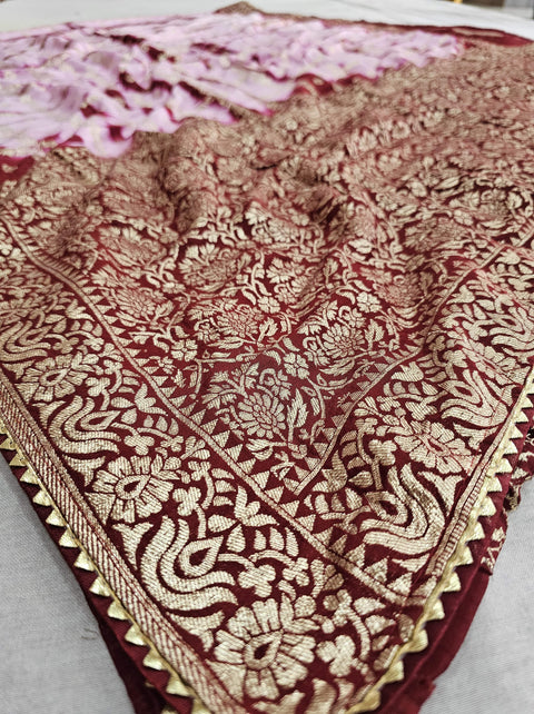 555004 Rajasthani Shibori Soft Silk Saree With Zari Weaving and Contrast Blouse - Pink