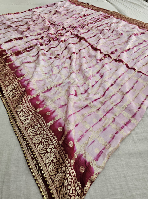 555004 Rajasthani Shibori Soft Silk Saree With Zari Weaving and Contrast Blouse - Pink
