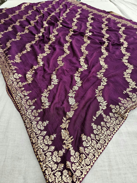555001 Banarasi Soft Silk Saree With Zari Weaving - Purple