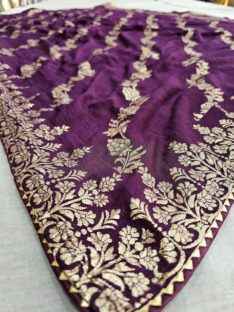 555001 Banarasi Soft Silk Saree With Zari Weaving - Purple