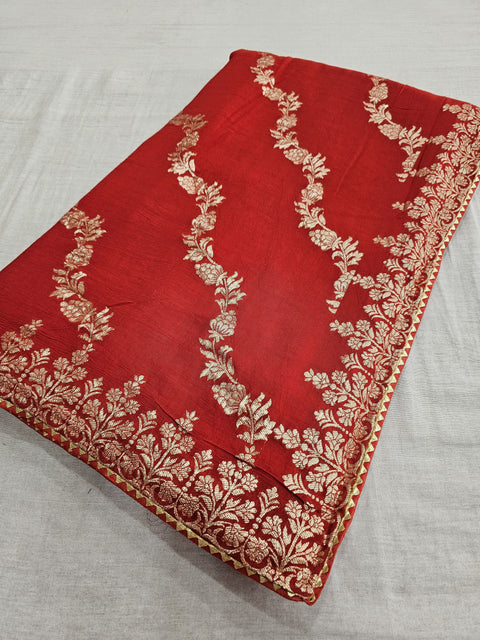 555001 Banarasi Soft Silk Saree With Zari Weaving - Red