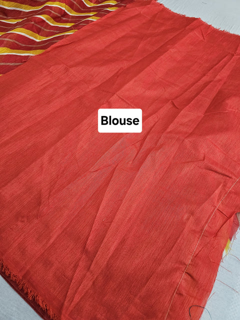 561004 Soft Cotton Lehariya Saree - Red