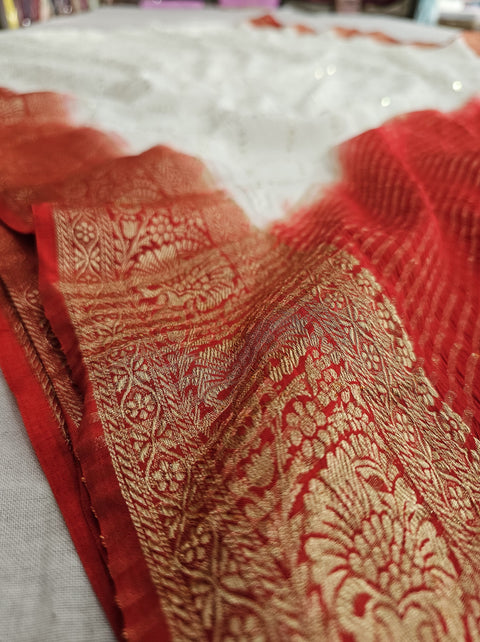 564004 Rajasthani Faguniya Saree With Sequence and Resham Embroidery
