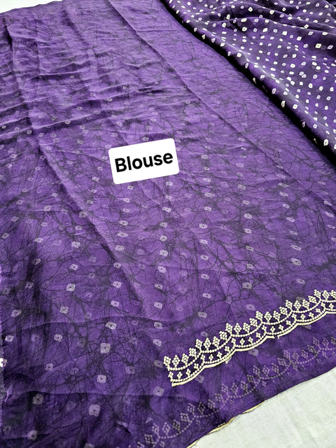 565004 Digital Print Georgette Crape Saree With Embroidery - Dark Purple