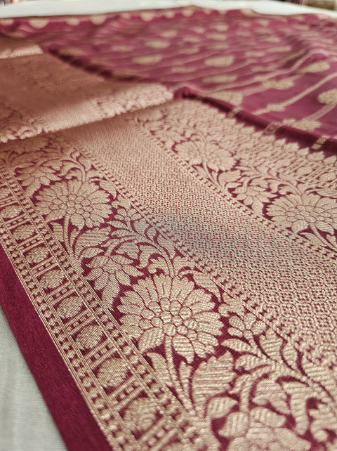 568004 Banarasi Silk Saree With Heavy Blouse and Full Zari Weaving Work - Light Magenta