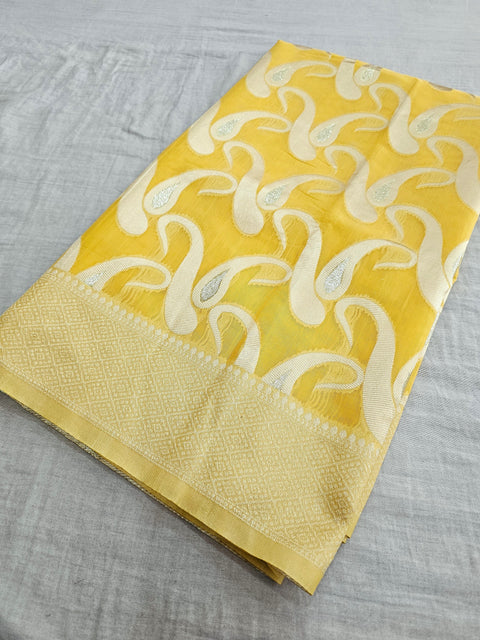568002 Banarasi Cotton Saree With Full Zari Weaving Work - Yellow