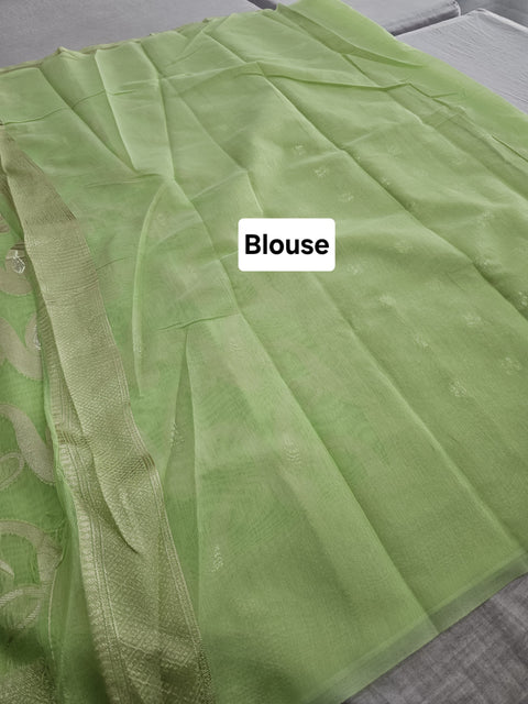 568002 Banarasi Cotton Saree With Full Zari Weaving Work - Green