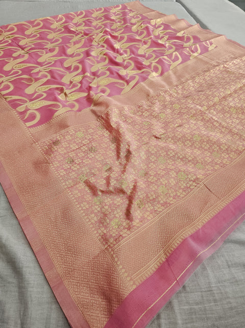 568002 Banarasi Cotton Saree With Full Zari Weaving Work - Pink