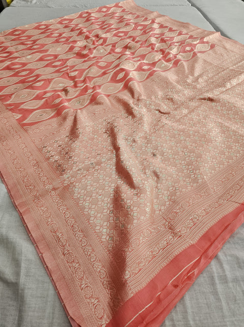 568001 Banarasi Cotton Saree With Full Zari Weaving Work - Gajari