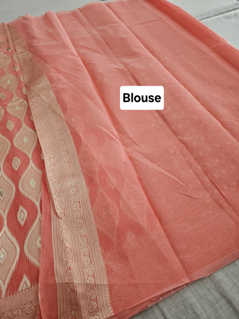 568001 Banarasi Cotton Saree With Full Zari Weaving Work - Gajari