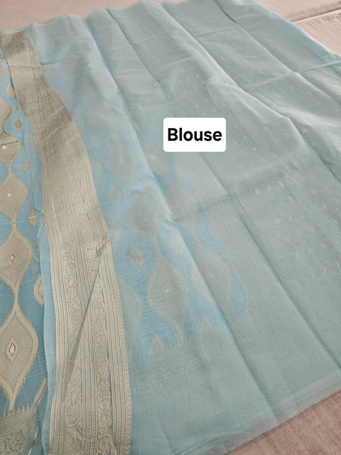 568001 Banarasi Cotton Saree With Full Zari Weaving Work - Blue