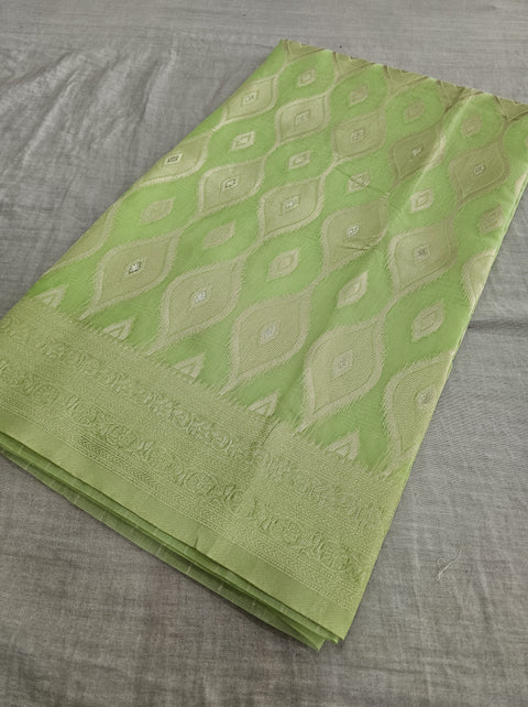 568001 Banarasi Cotton Saree With Full Zari Weaving Work - Green
