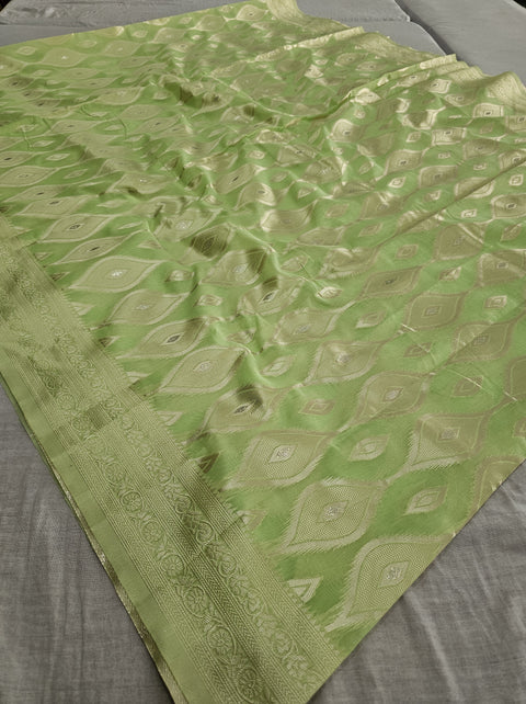 568001 Banarasi Cotton Saree With Full Zari Weaving Work - Green