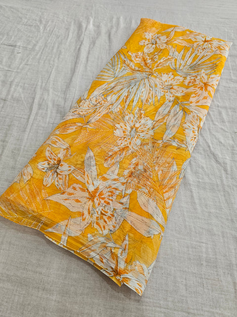 572003 Semi Chiffon Flower Print Saree - yellow