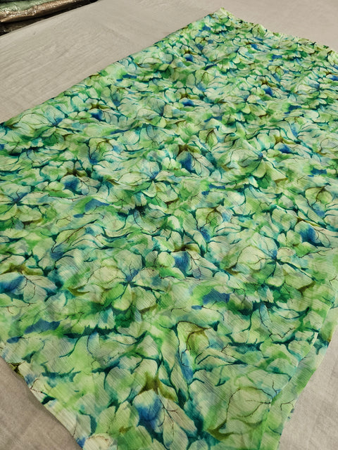 572001 Semi Chiffon Flower Print Saree - green