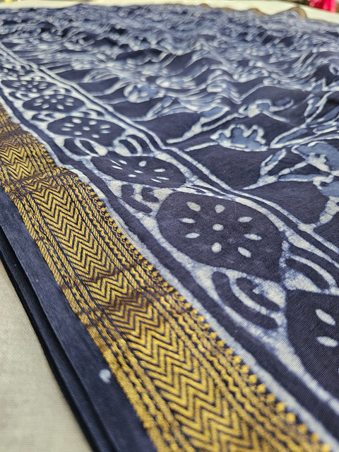 578008 Pure Maheshwari Cotton Silk  Handblocked Printed Saree