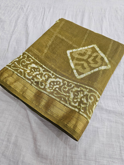 578007 Pure Maheshwari Cotton Silk  Handblocked Printed Saree