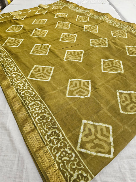 578007 Pure Maheshwari Cotton Silk  Handblocked Printed Saree