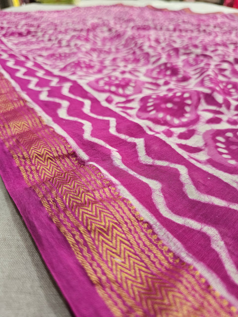 578005 Pure Maheshwari Cotton Silk  Handblocked Printed Saree