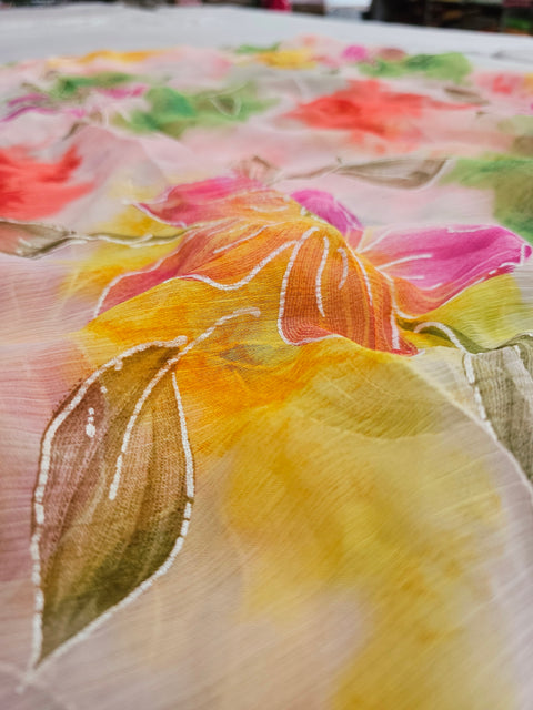 582002 Heavy Chiffon Flower Print Saree - BABY PINK
