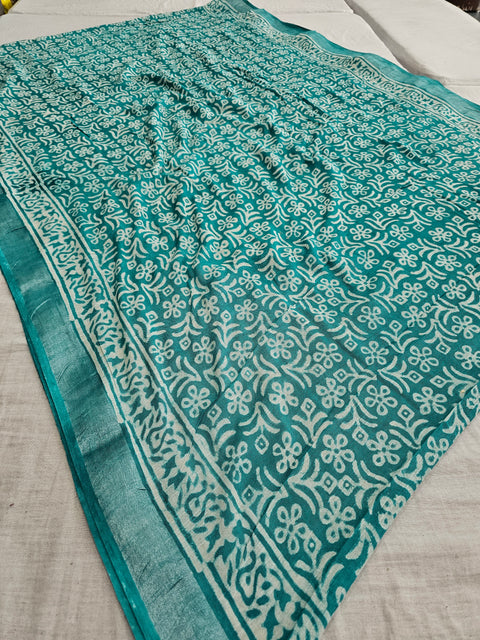 583005 Pure Linen Cotton Handblocked Printed Saree