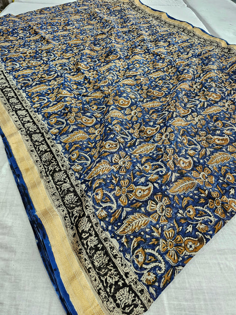 584002 Pure Maheshwari Cotton Silk  Handblocked Printed Saree