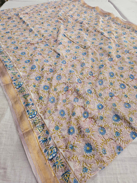 584007 Pure Maheshwari Cotton Silk  Handblocked Printed Saree