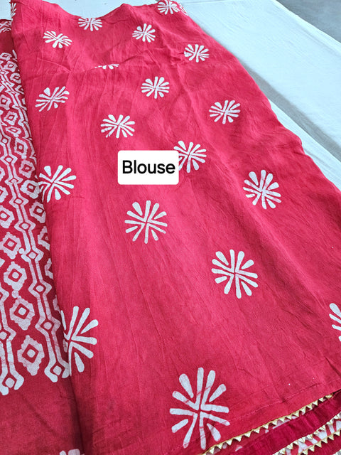 593003 Pure Soft Cotton Batik Printed Saree - red