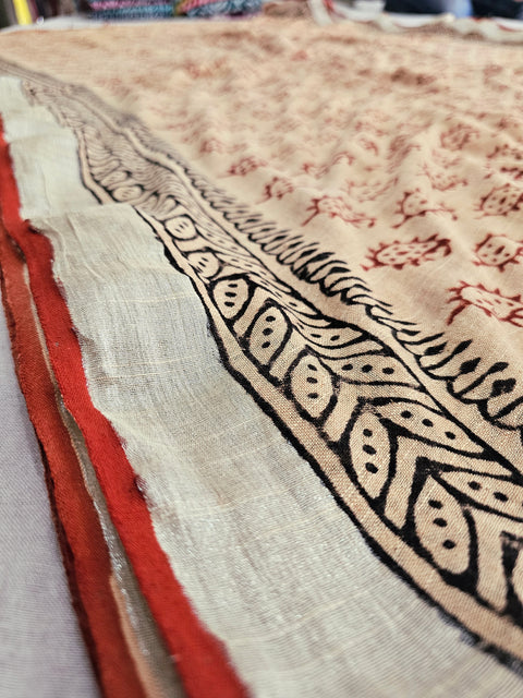 592003 Pure Linen Cotton Handblocked Printed Saree