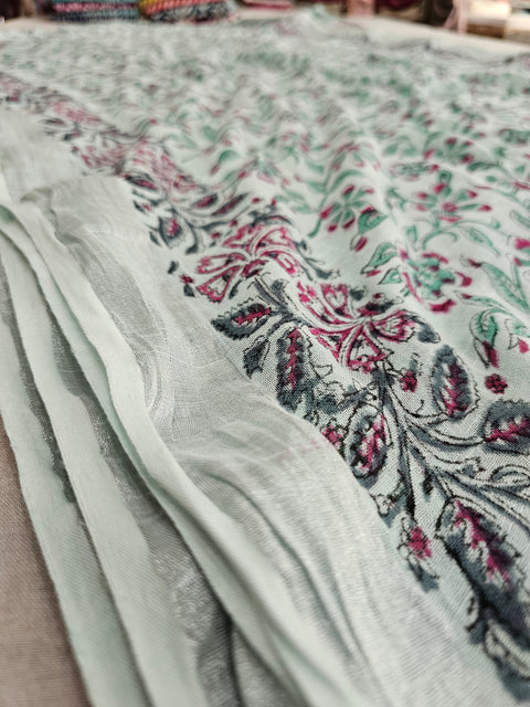 592005 Pure Linen Cotton Handblocked Printed Saree