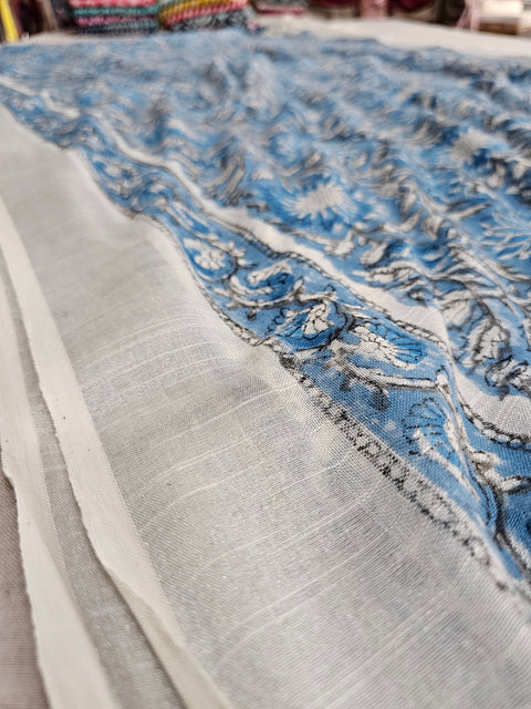 592008 Pure Linen Cotton Handblocked Printed Saree