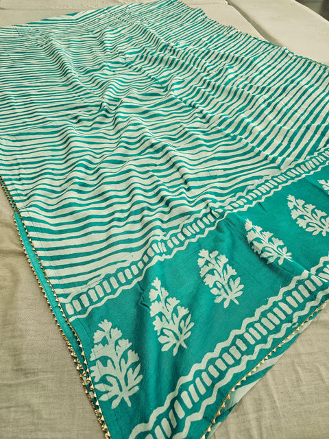 593005 Pure Soft Cotton Batik Printed Saree  ( teal green ).
