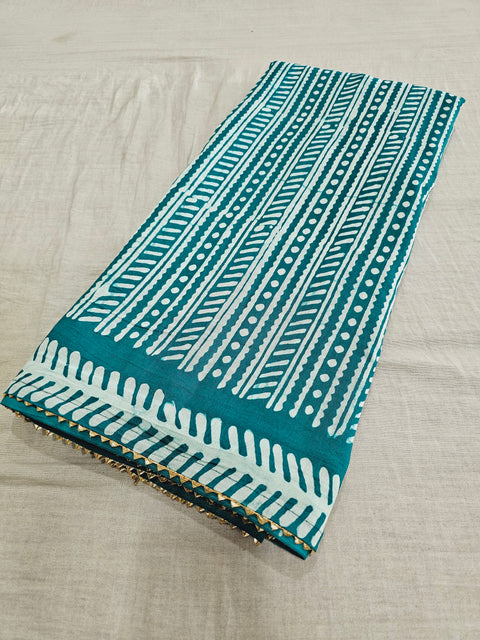 593004 Pure Soft Cotton Batik Printed Saree -  teal green