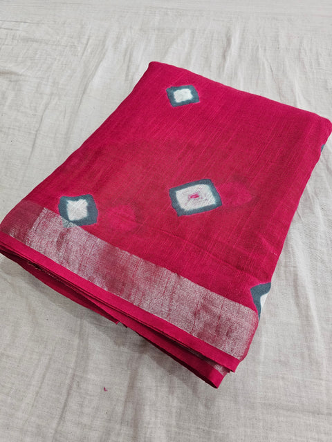596003 Pure Linen Cotton Handblocked Printed Saree