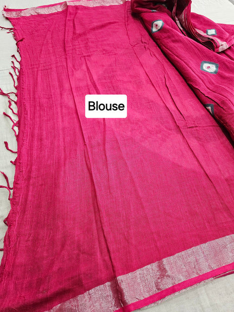 596003 Pure Linen Cotton Handblocked Printed Saree