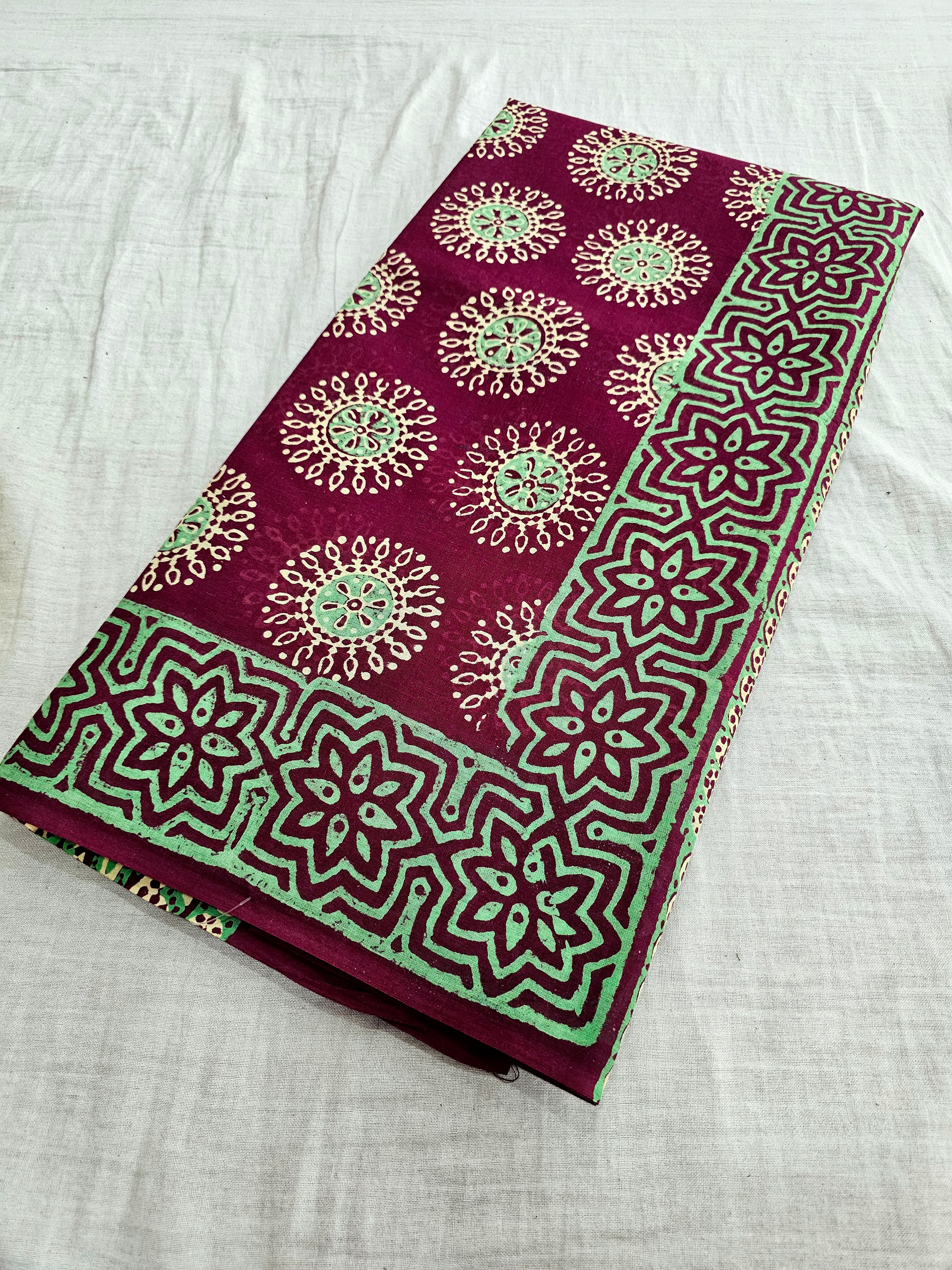 597004 Pure Cotton hand block Printed Saree
