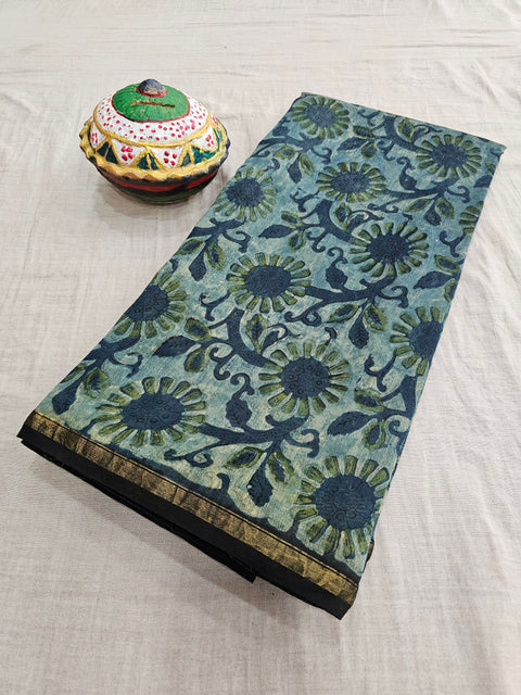 598001 Pure Chanderi Silk Original Ajrakh Hand Blocked Printed Saree