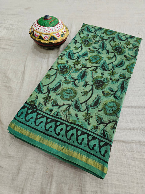 598002 Pure Chanderi Silk Original Ajrakh Hand Blocked Printed Saree