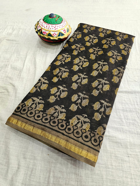 598003 Pure Chanderi Silk Original Ajrakh Hand Blocked Printed Saree