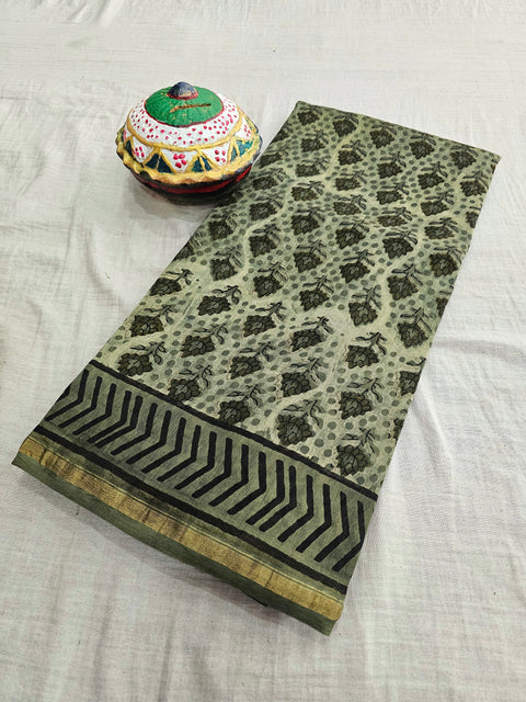 598004 Pure Chanderi Silk Original Ajrakh Hand Blocked Printed Saree