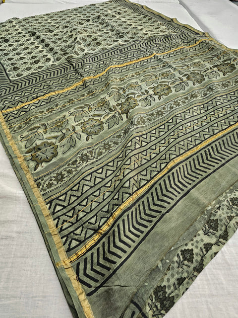 598004 Pure Chanderi Silk Original Ajrakh Hand Blocked Printed Saree