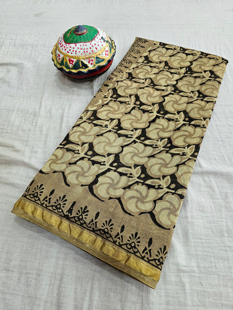 598009 Pure Chanderi Silk Original Ajrakh Hand Blocked Printed Saree