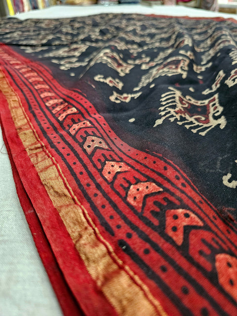 598008 Pure Chanderi Silk Original Ajrakh Hand Blocked Printed Saree