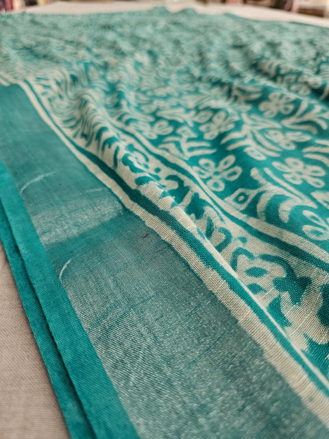 603010 Pure Linen Cotton Handblocked Printed Saree