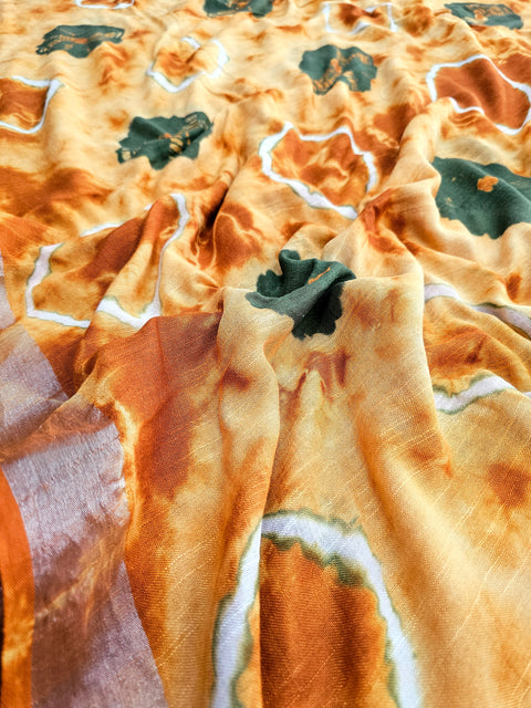 603002 Pure Linen Cotton Handblocked Printed Saree