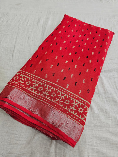 603001 Pure Linen Cotton Handblocked Printed Saree